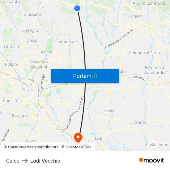 Calco to Lodi Vecchio map