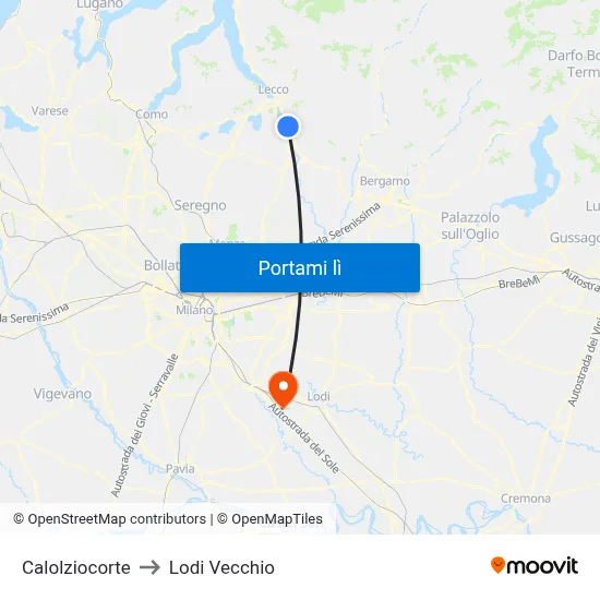 Calolziocorte to Lodi Vecchio map