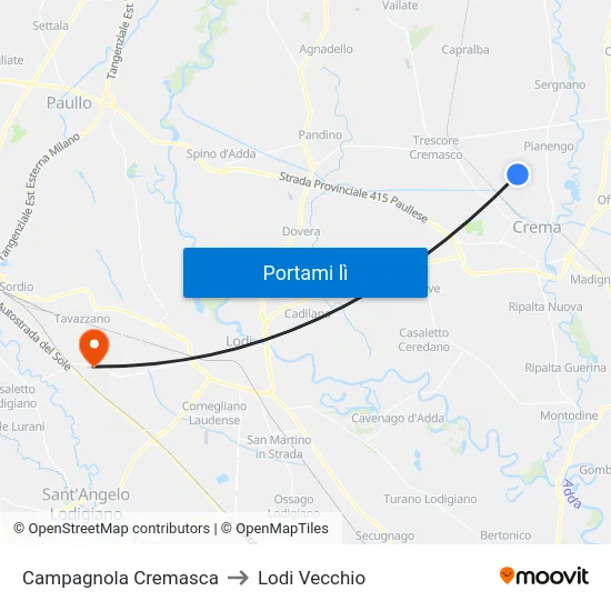 Campagnola Cremasca to Lodi Vecchio map