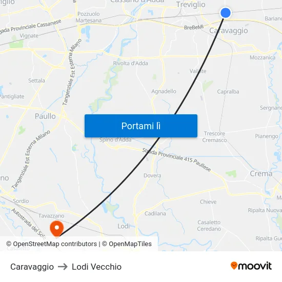 Caravaggio to Lodi Vecchio map