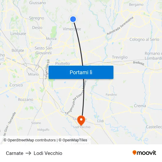 Carnate to Lodi Vecchio map