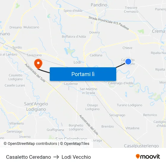 Casaletto Ceredano to Lodi Vecchio map