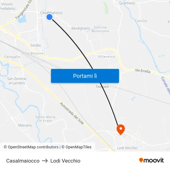 Casalmaiocco to Lodi Vecchio map