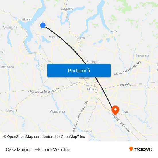 Casalzuigno to Lodi Vecchio map