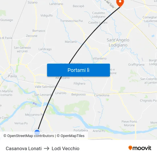 Casanova Lonati to Lodi Vecchio map