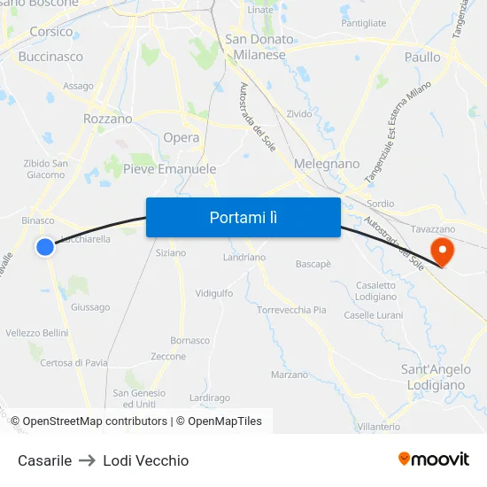Casarile to Lodi Vecchio map