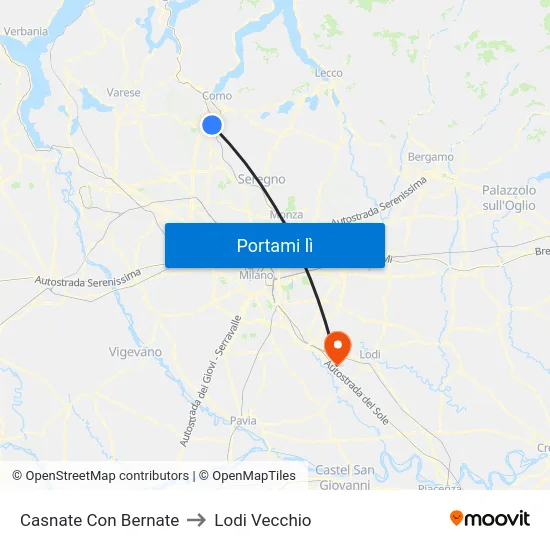 Casnate Con Bernate to Lodi Vecchio map