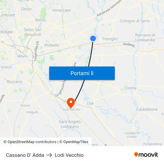 Cassano D' Adda to Lodi Vecchio map
