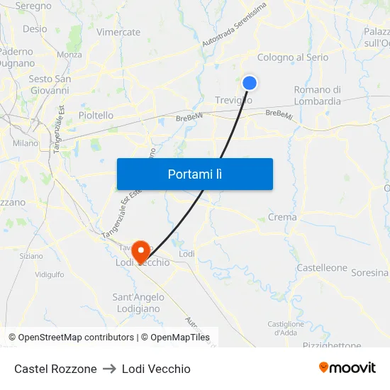 Castel Rozzone to Lodi Vecchio map