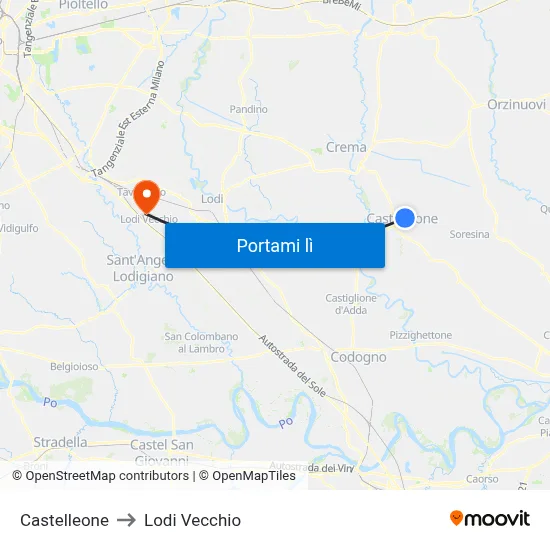 Castelleone to Lodi Vecchio map