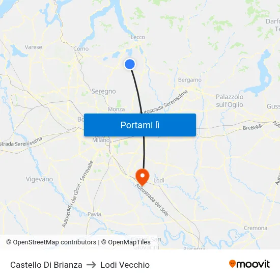 Castello Di Brianza to Lodi Vecchio map