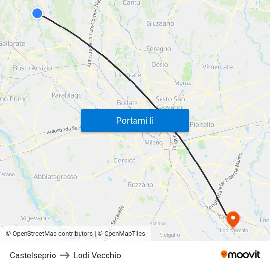Castelseprio to Lodi Vecchio map