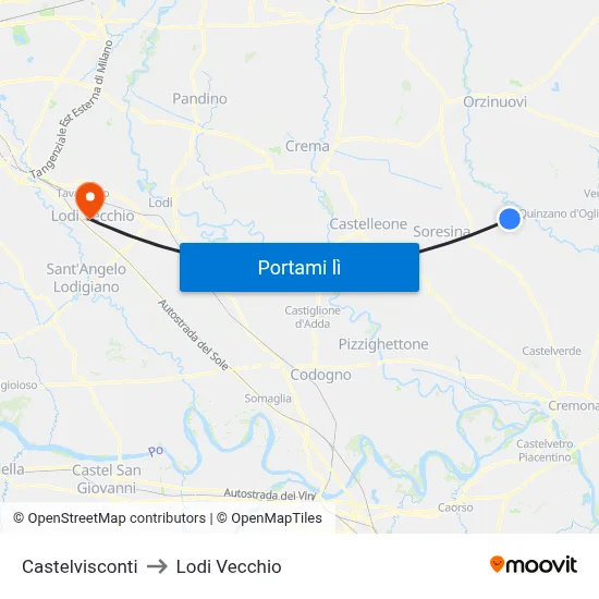 Castelvisconti to Lodi Vecchio map