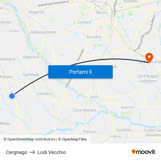 Cergnago to Lodi Vecchio map