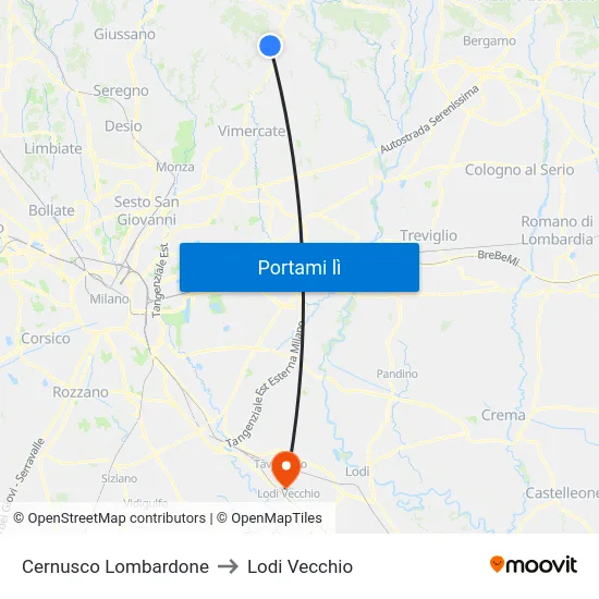 Cernusco Lombardone to Lodi Vecchio map