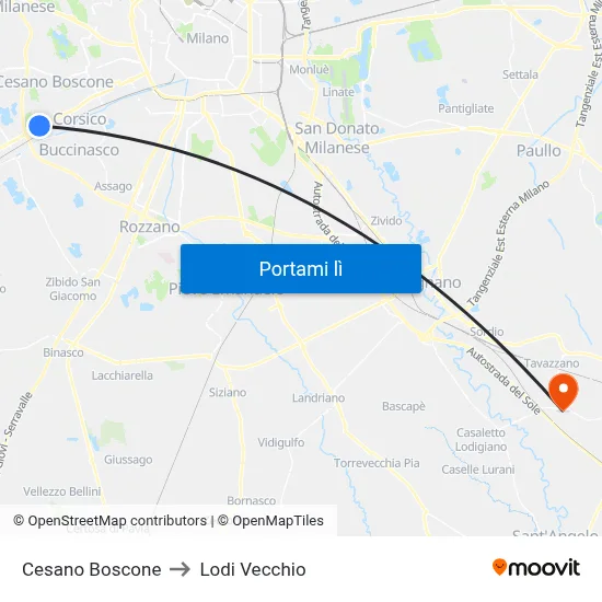 Cesano Boscone to Lodi Vecchio map