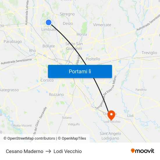 Cesano Maderno to Lodi Vecchio map