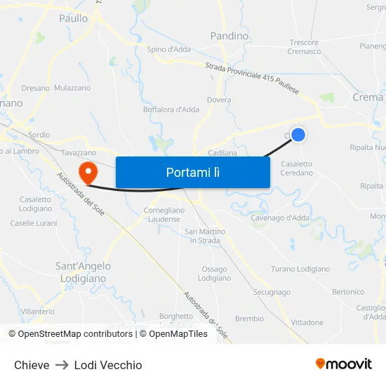 Chieve to Lodi Vecchio map