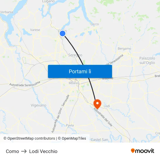 Como to Lodi Vecchio map