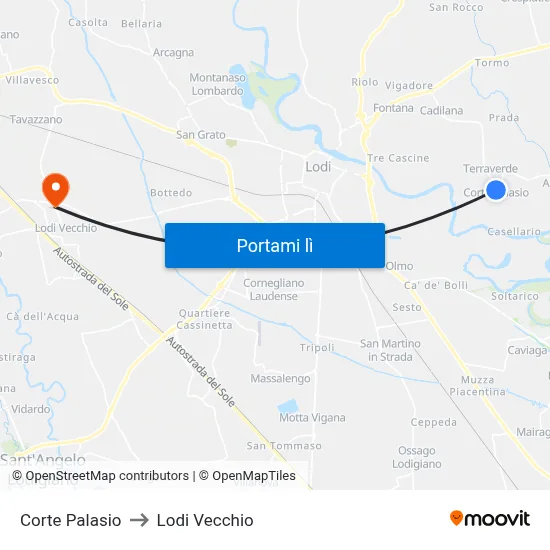 Corte Palasio to Lodi Vecchio map