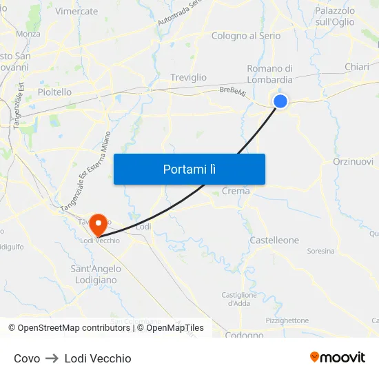 Covo to Lodi Vecchio map