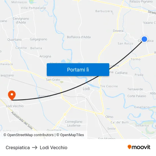 Crespiatica to Lodi Vecchio map