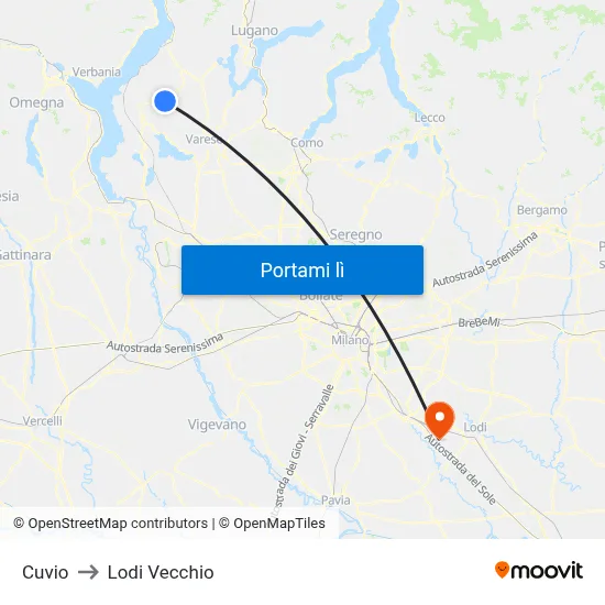 Cuvio to Lodi Vecchio map