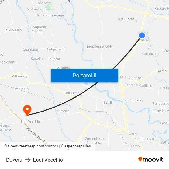 Dovera to Lodi Vecchio map
