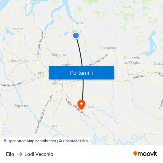 Ello to Lodi Vecchio map