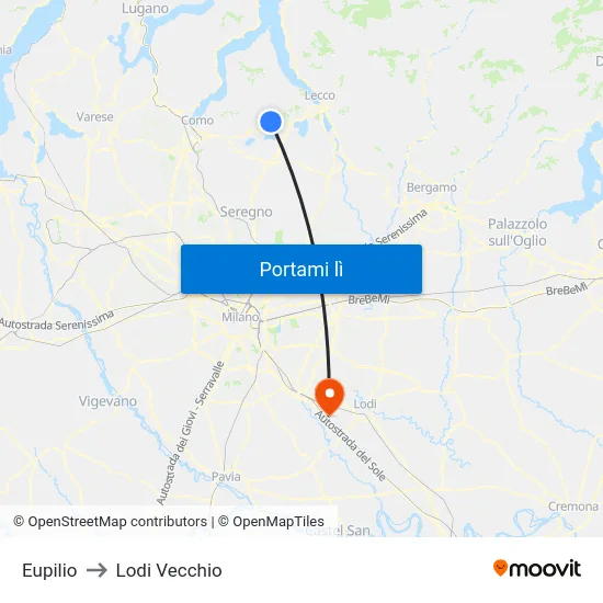 Eupilio to Lodi Vecchio map