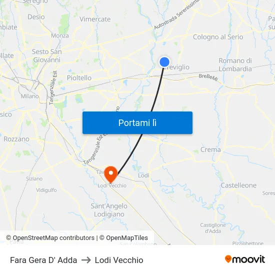 Fara Gera D' Adda to Lodi Vecchio map