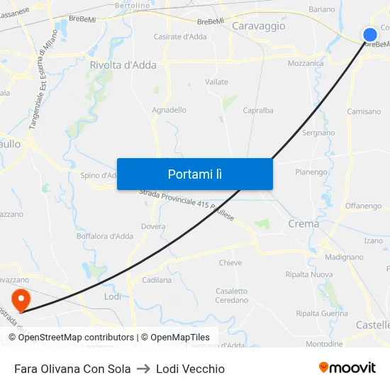 Fara Olivana Con Sola to Lodi Vecchio map