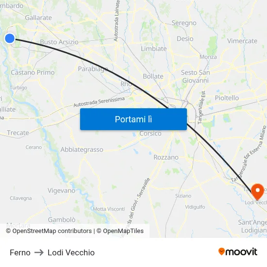 Ferno to Lodi Vecchio map