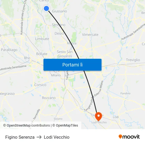 Figino Serenza to Lodi Vecchio map