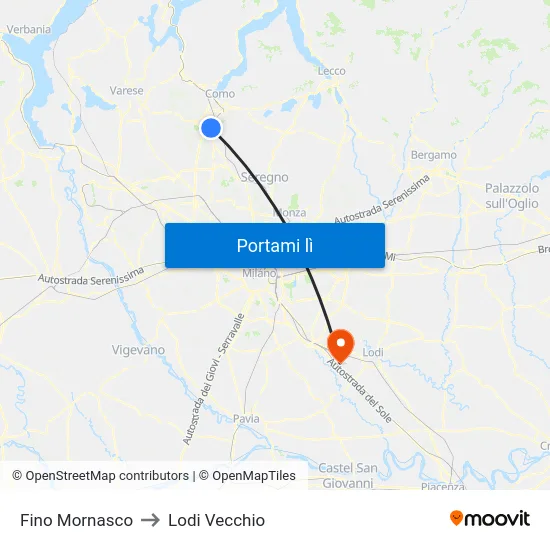 Fino Mornasco to Lodi Vecchio map