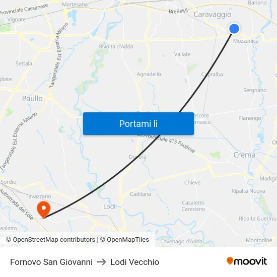 Fornovo San Giovanni to Lodi Vecchio map