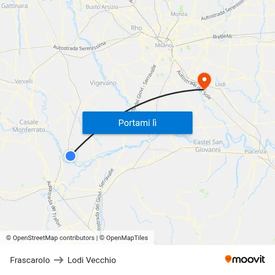 Frascarolo to Lodi Vecchio map