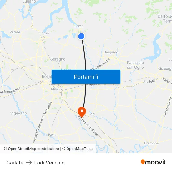 Garlate to Lodi Vecchio map