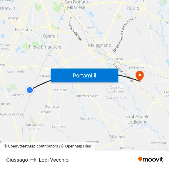 Giussago to Lodi Vecchio map