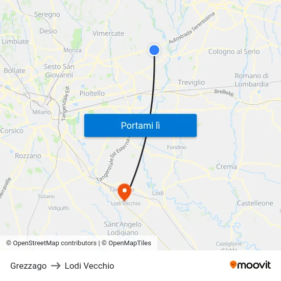 Grezzago to Lodi Vecchio map
