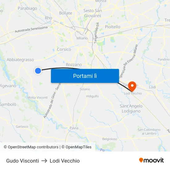 Gudo Visconti to Lodi Vecchio map