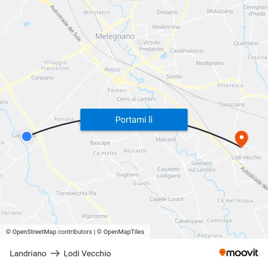 Landriano to Lodi Vecchio map