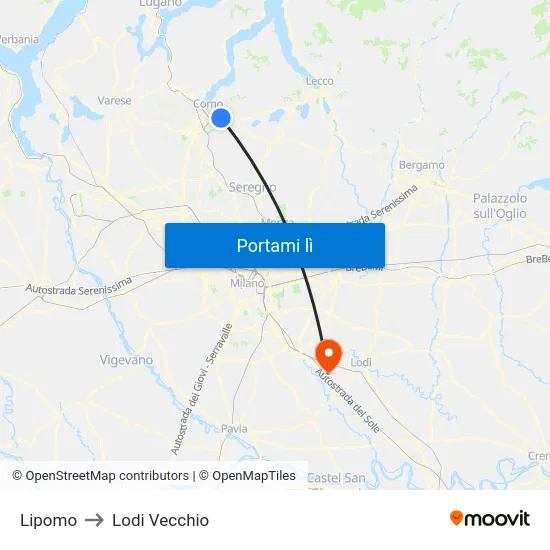 Lipomo to Lodi Vecchio map