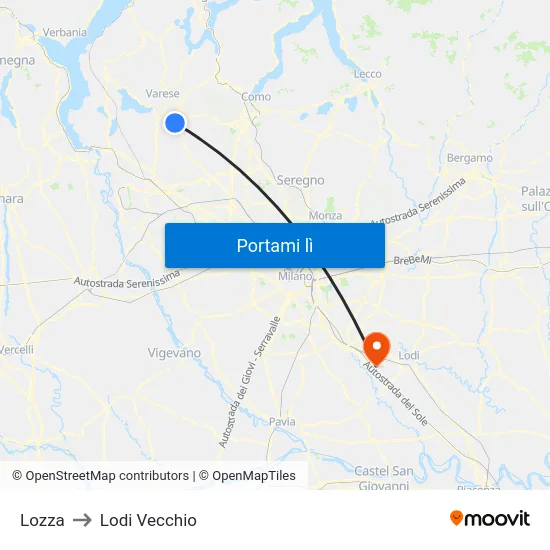 Lozza to Lodi Vecchio map