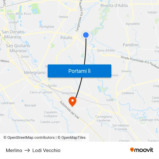 Merlino to Lodi Vecchio map