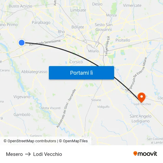 Mesero to Lodi Vecchio map
