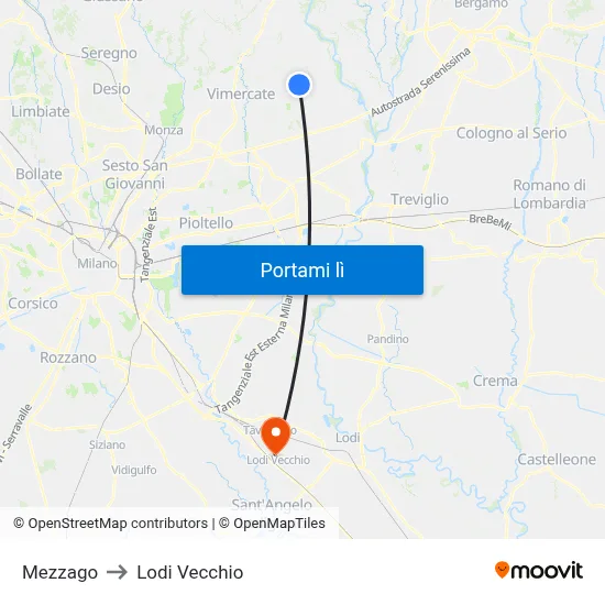 Mezzago to Lodi Vecchio map