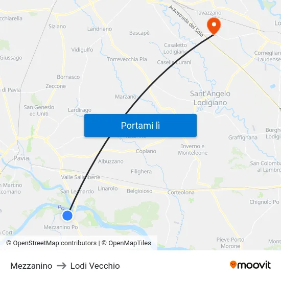 Mezzanino to Lodi Vecchio map