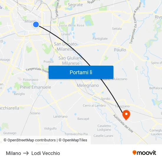 Milano to Lodi Vecchio map