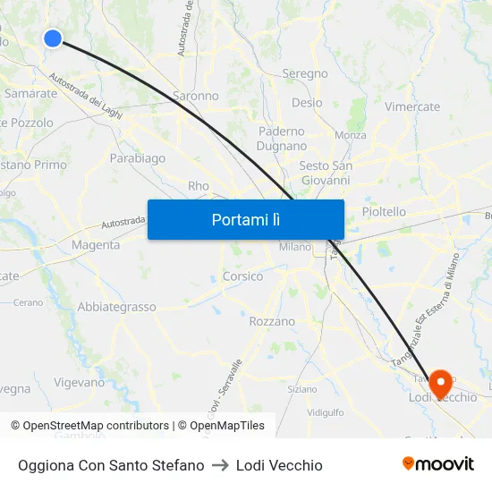Oggiona Con Santo Stefano to Lodi Vecchio map